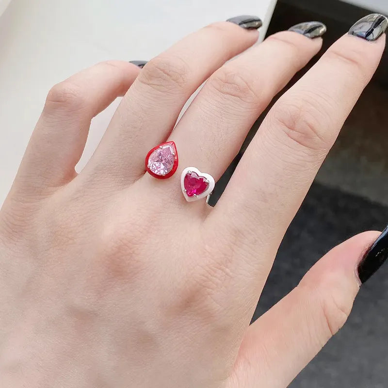 Heart Droplet Adjustable Ring Red