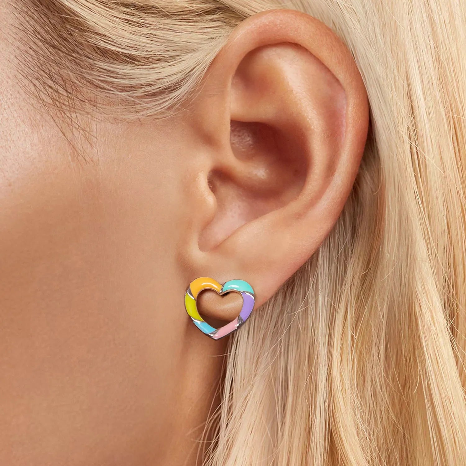 Rainbow Heart Stud Earrings