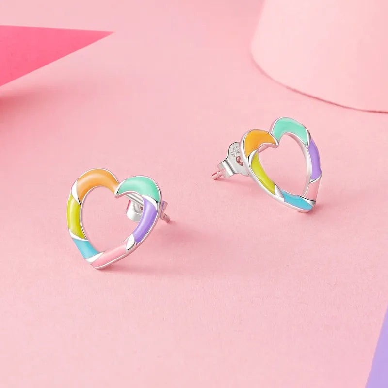 Rainbow Heart Stud Earrings