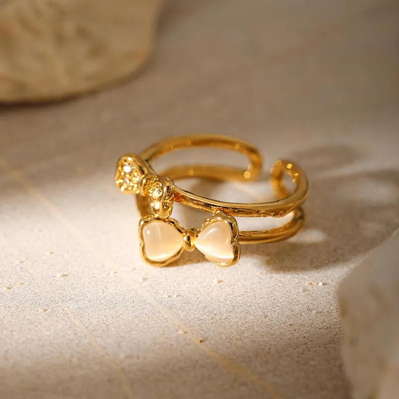 Gold Bow Duo Ring