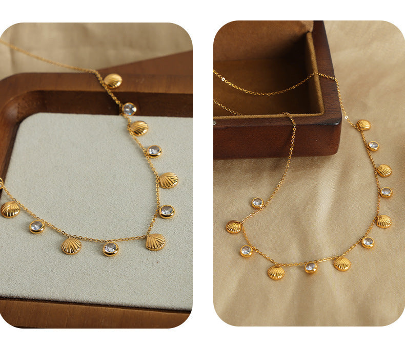 Gold Zircon Shell Neckpiece