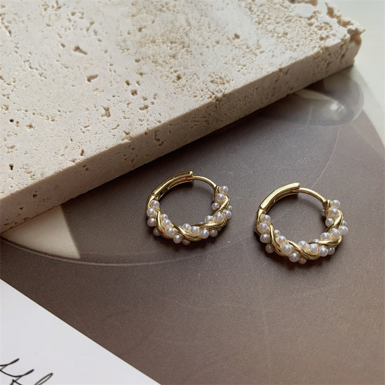 Round Pearl Ear Hoops