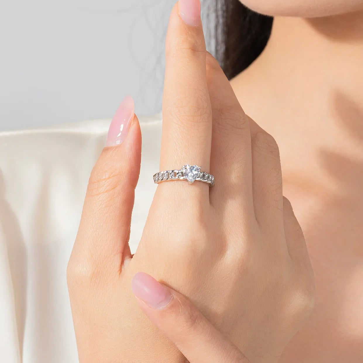 Heart Zircon Chain Ring