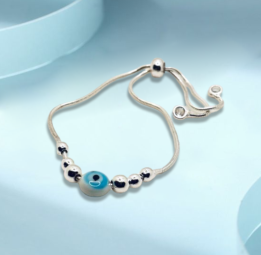 Silver White Evil Eye Bracelet