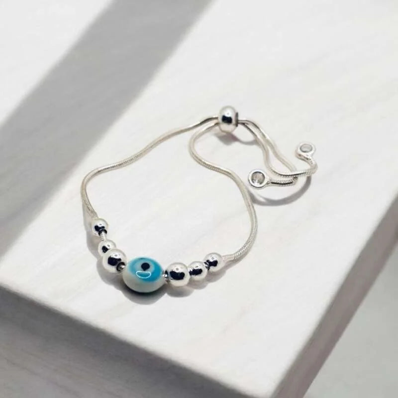 Silver White Evil Eye Bracelet