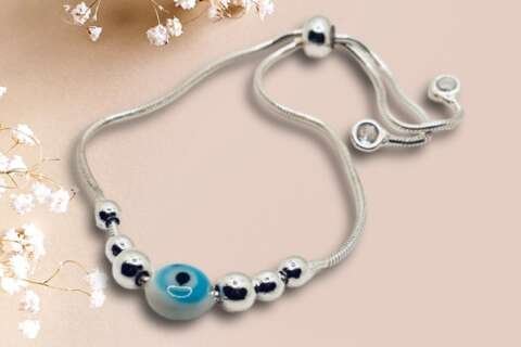 Silver White Evil Eye Bracelet