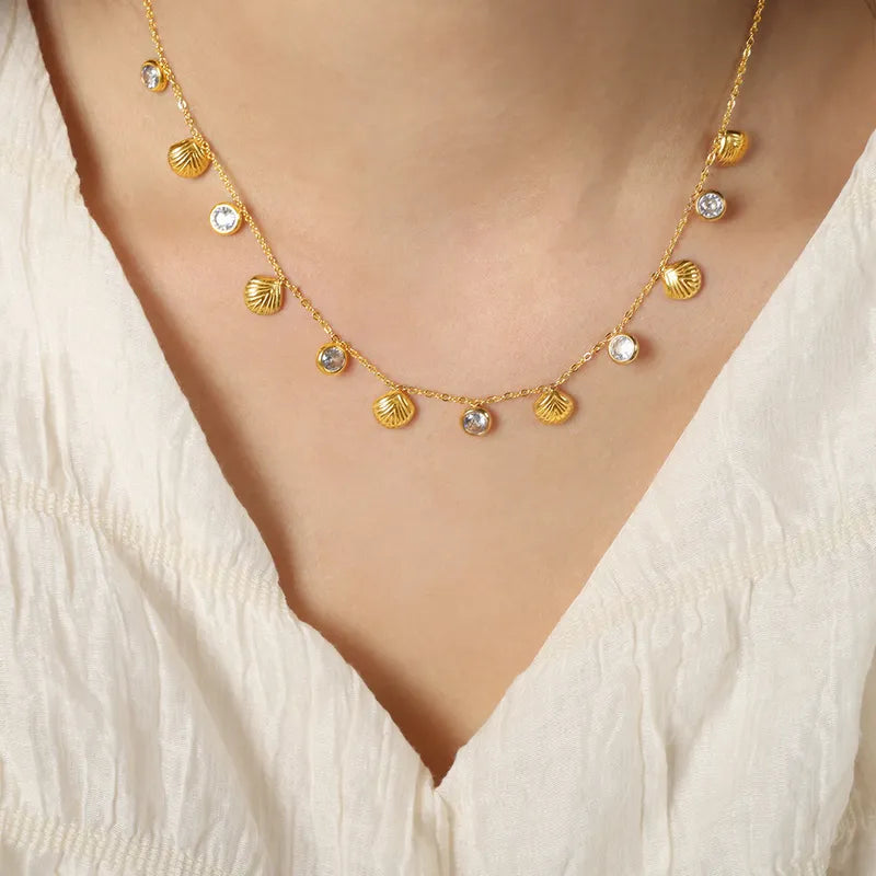 Gold Zircon Shell Neckpiece