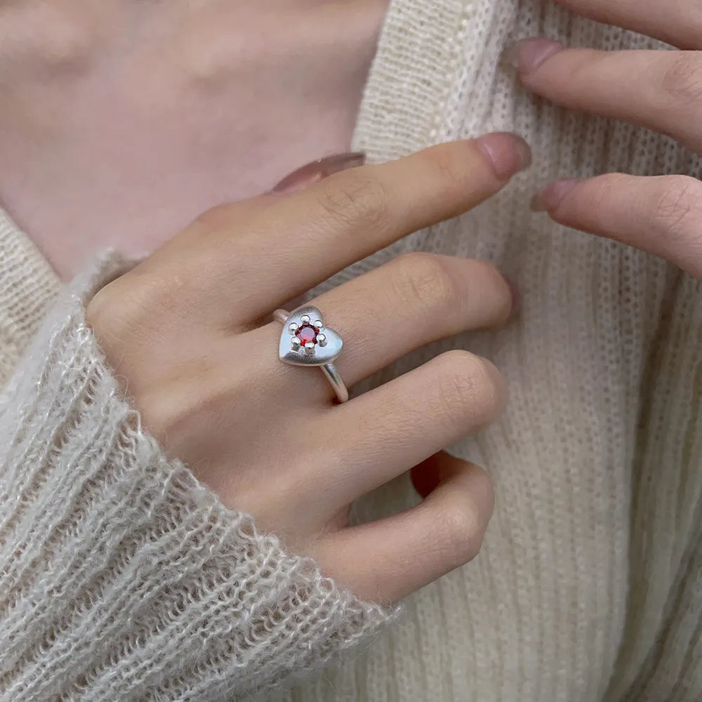 Red Zircon Heart Ring