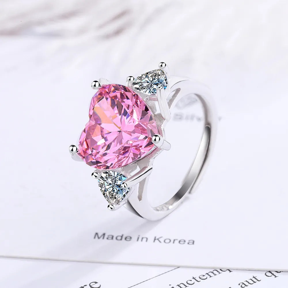 Heart Rhinestone Adjustable Ring (Pink)