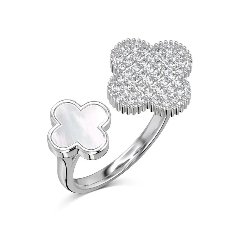 Silver Clover Duo Rings