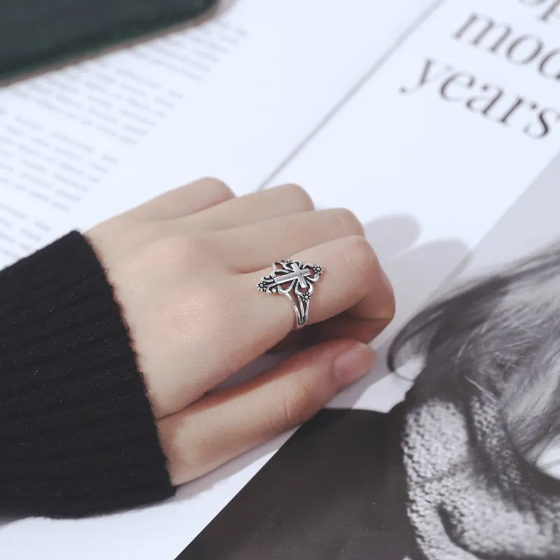 Silver Retro Cross Ring