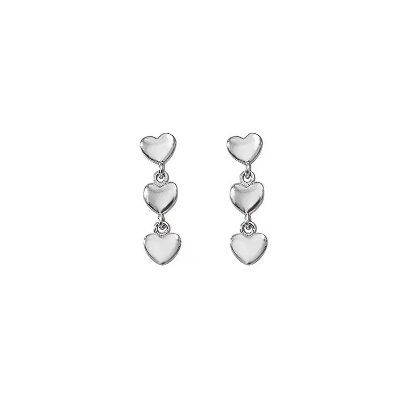 Three Hearts Silver Earrings