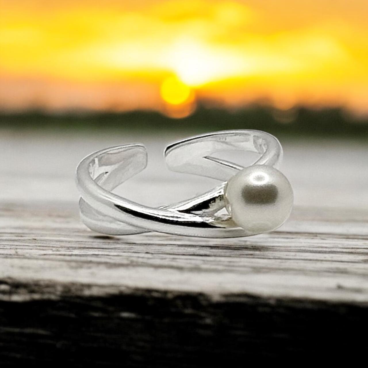 Silver Pearl Adjustable Ring