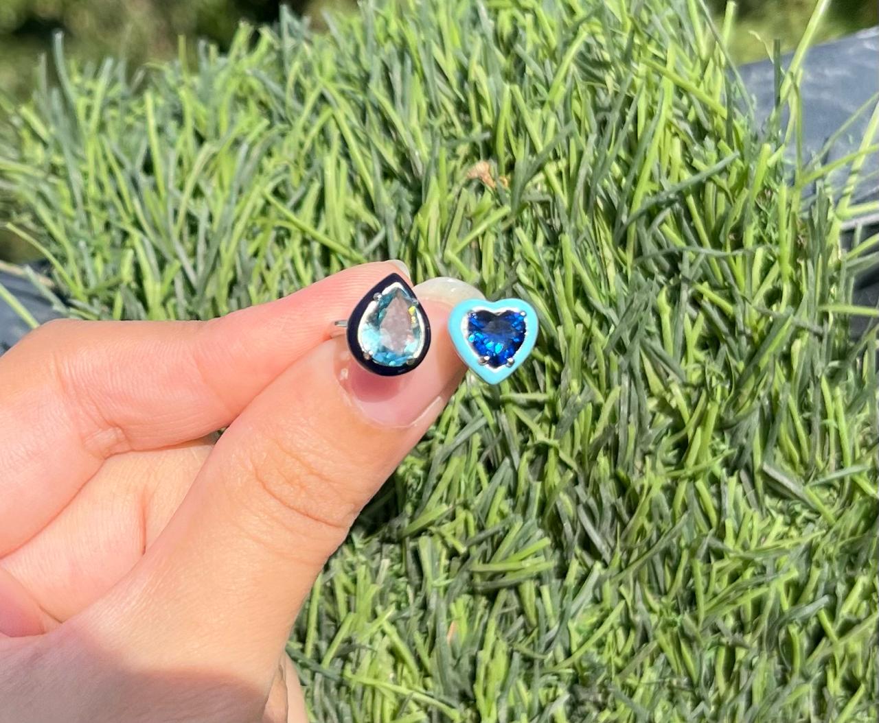 Heart Droplet Adjustable Ring Blue