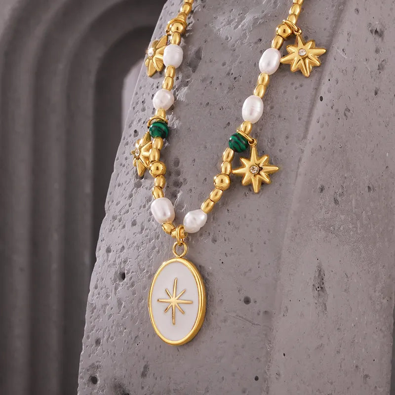 Gold Star Enamel Neckpiece