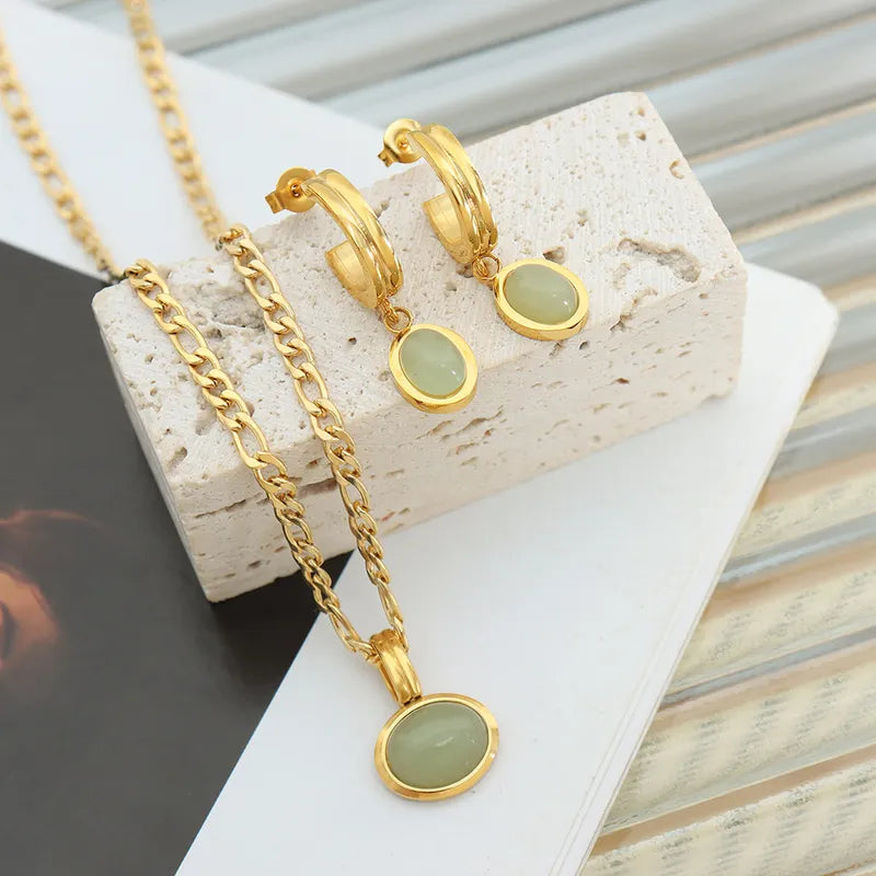 Gold Natural Stone Pendant Set