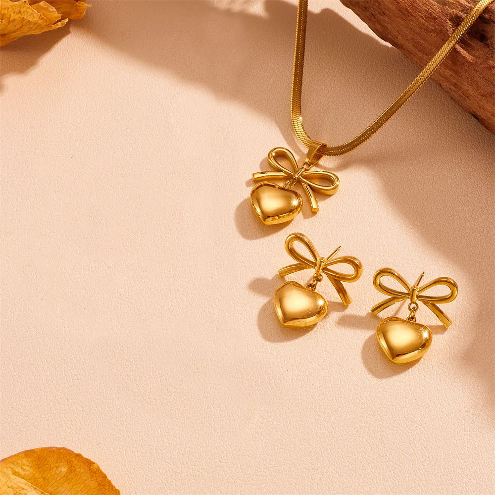 Bowknot Heart Pendant Set