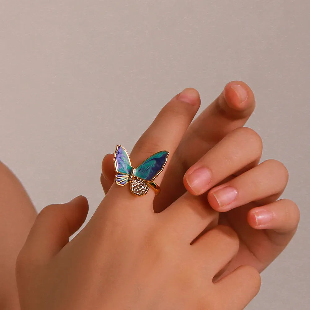 Zircon Enamel Butterfly Ring