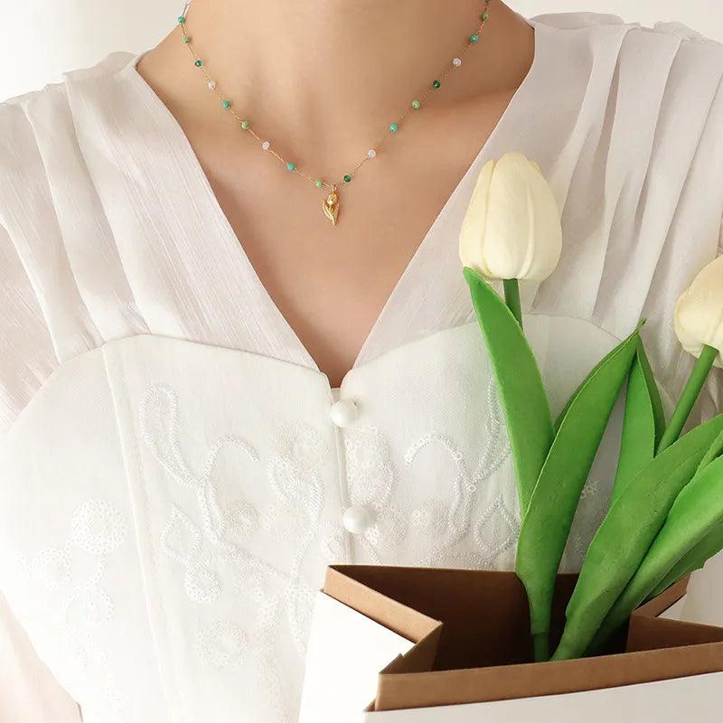 Gold Tulip Beaded Neckpiece